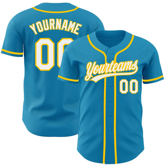 Custom Panther Blue White-Yellow Authentic Baseball Jersey - Sky-Custom