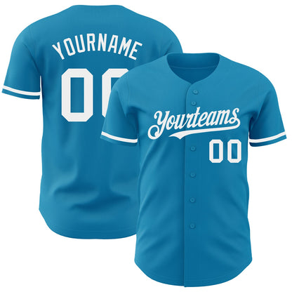 Custom Panther Blue White Authentic Baseball Jersey - Sky-Custom