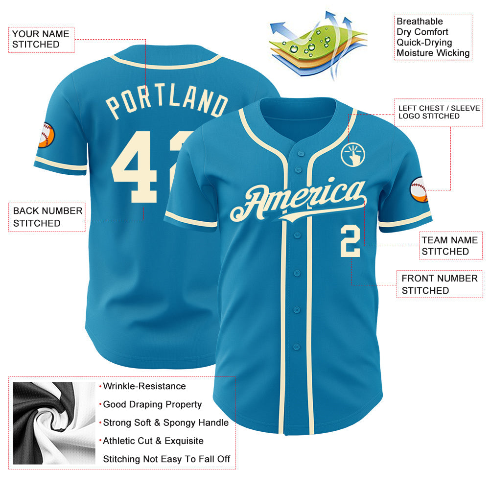 Custom Panther Blue Cream Authentic Baseball Jersey - Sky-Custom