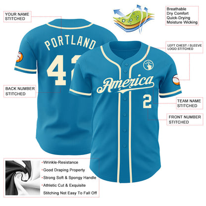 Custom Panther Blue Cream Authentic Baseball Jersey - Sky-Custom