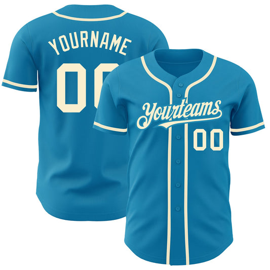 Custom Panther Blue Cream Authentic Baseball Jersey - Sky-Custom