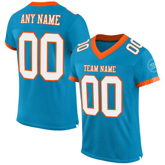 Custom Panther Blue White-Orange Mesh Authentic Football Jersey - Sky-Custom