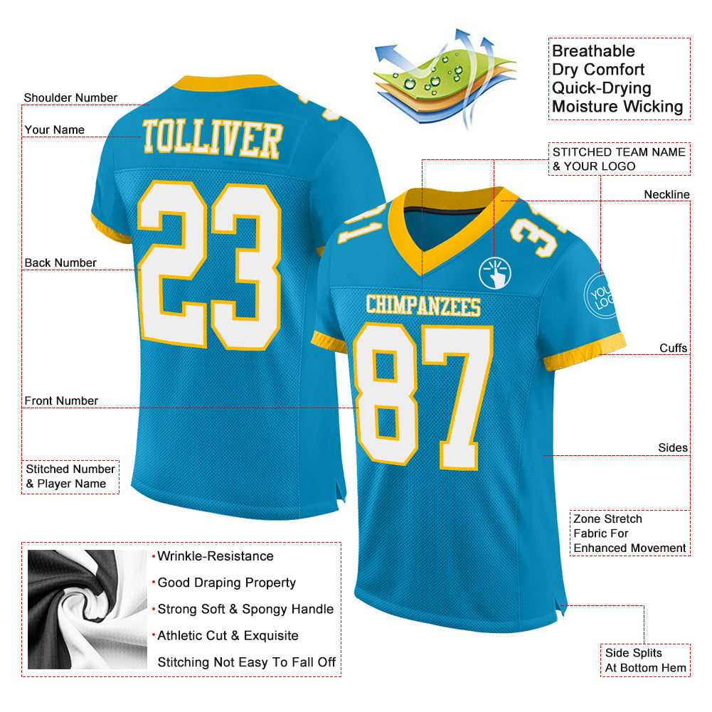 Custom Panther Blue White-Gold Mesh Authentic Football Jersey - Sky-Custom