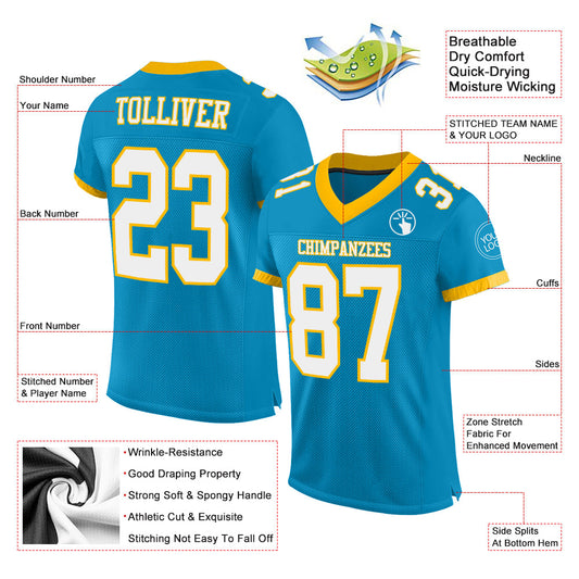 Custom Panther Blue White-Gold Mesh Authentic Football Jersey - Sky-Custom