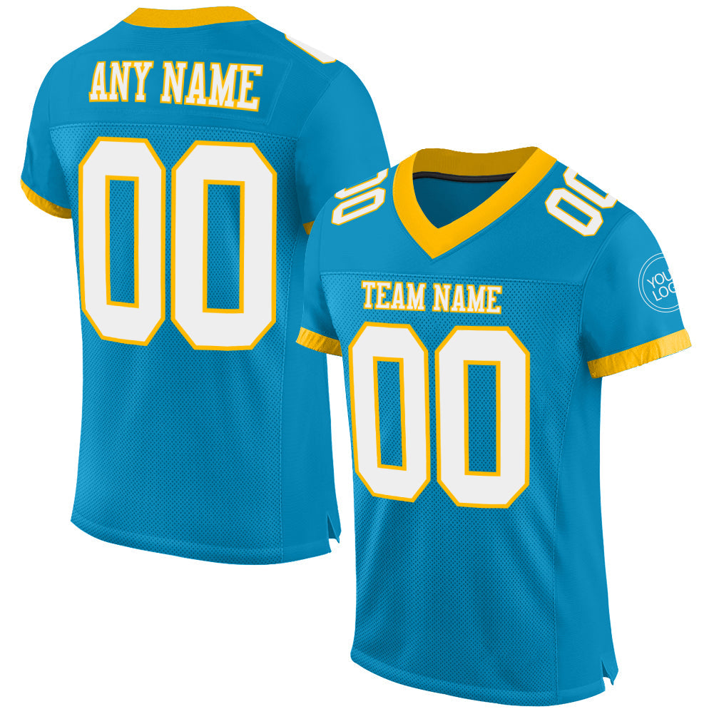 Custom Panther Blue White-Gold Mesh Authentic Football Jersey - Sky-Custom