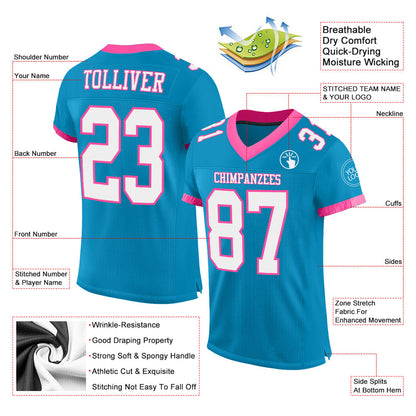 Custom Panther Blue White-Pink Mesh Authentic Football Jersey - Sky-Custom
