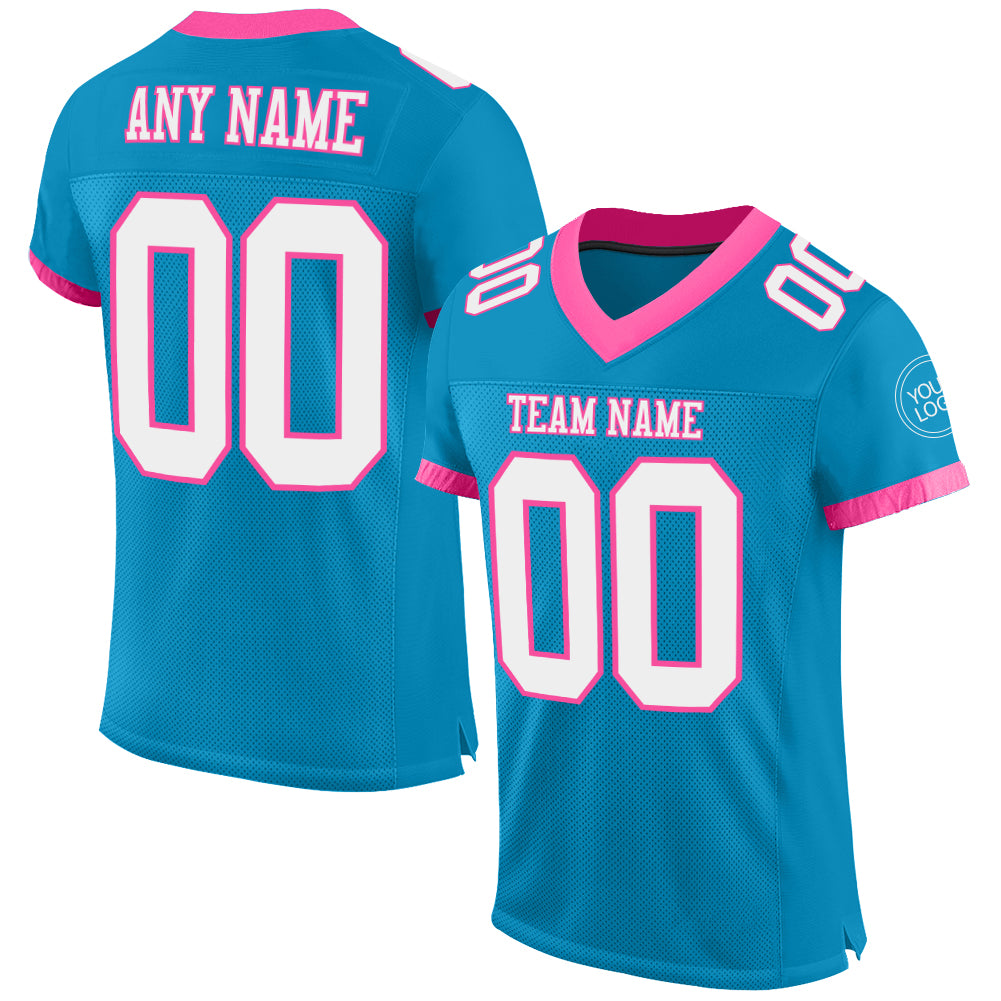 Custom Panther Blue White-Pink Mesh Authentic Football Jersey - Sky-Custom