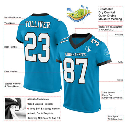 Custom Panther Blue White-Black Mesh Authentic Football Jersey - Sky-Custom