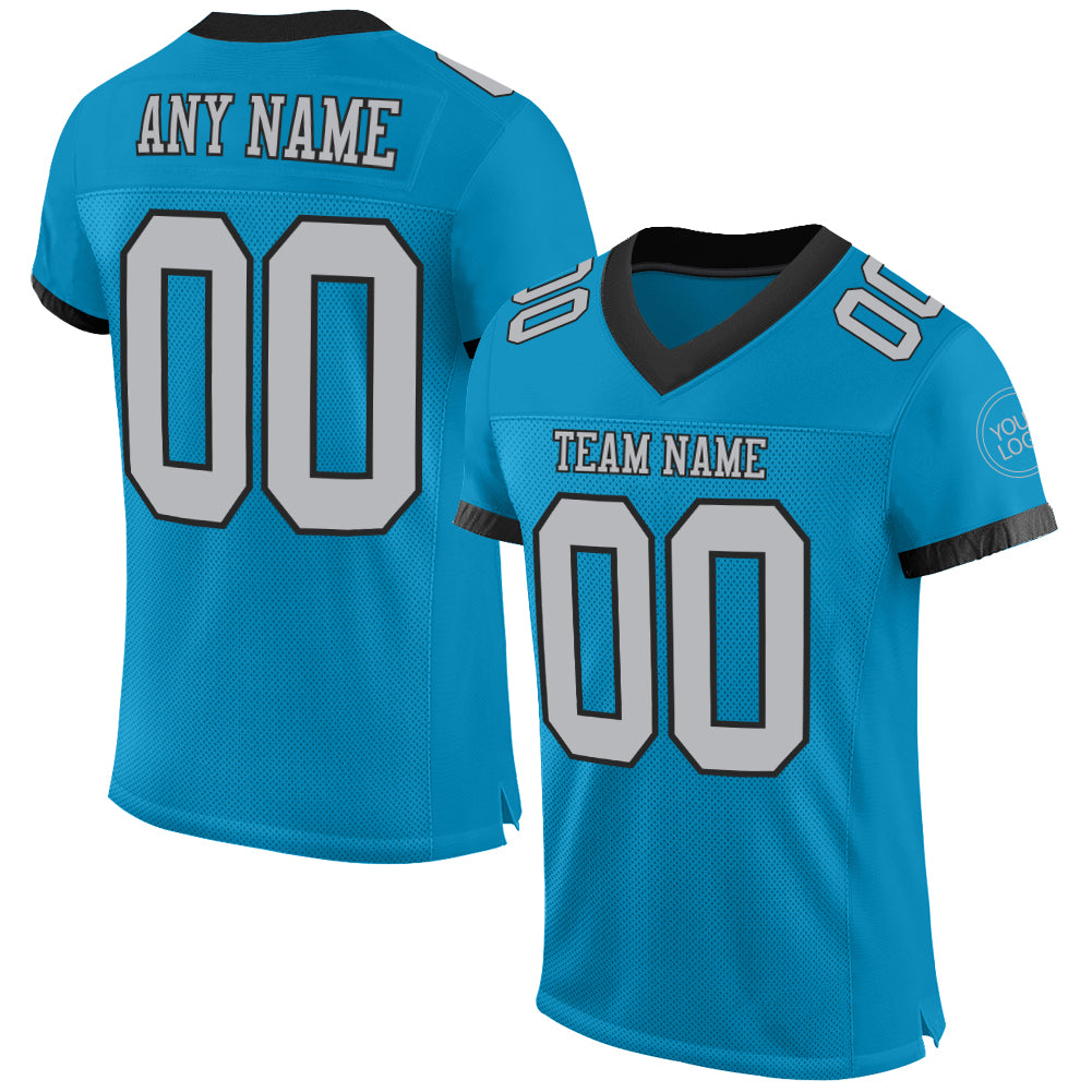 Custom Panther Blue Gray-Black Mesh Authentic Football Jersey - Sky-Custom
