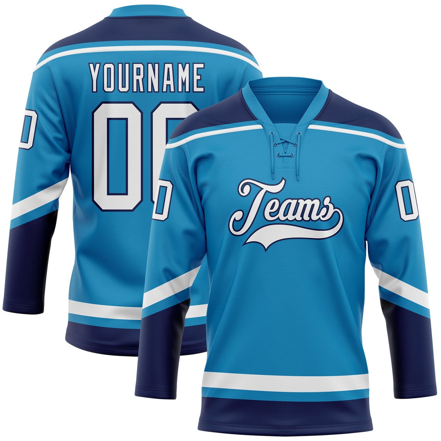 Custom Panther Blue White-Navy Hockey Lace Neck Jersey - Sky-Custom