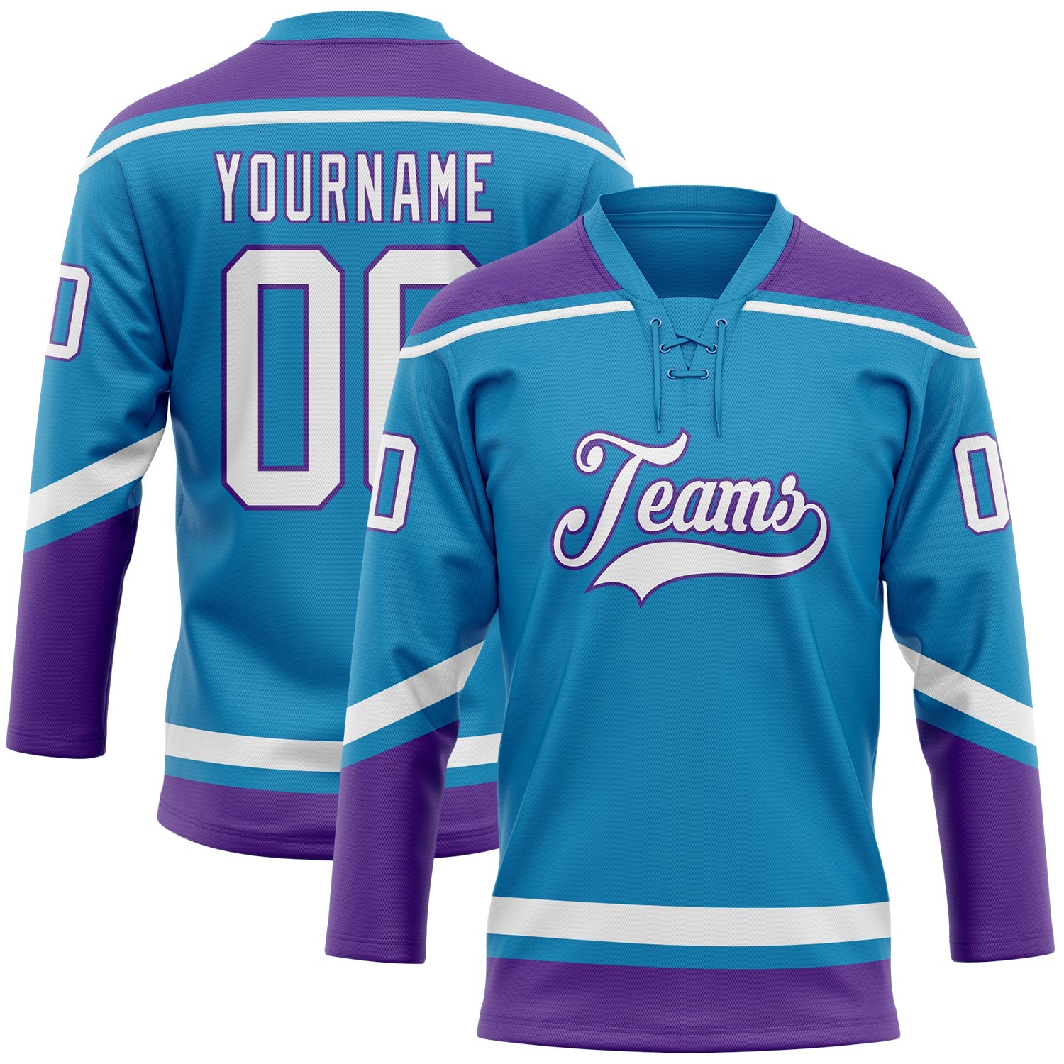Custom Panther Blue White-Purple Hockey Lace Neck Jersey - Sky-Custom