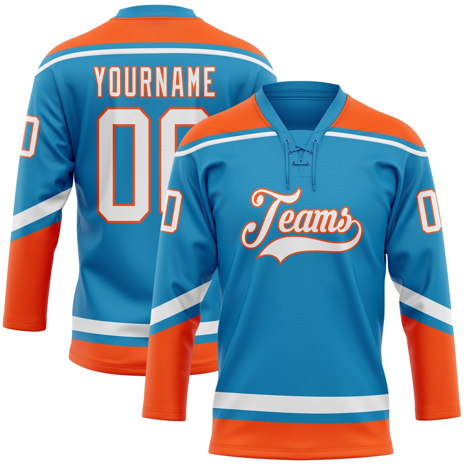 Custom Panther Blue White-Orange Hockey Lace Neck Jersey - Sky-Custom