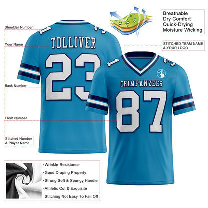 Custom Panther Blue White-Navy Mesh Authentic Football Jersey - Sky-Custom