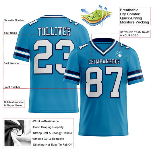 Custom Panther Blue White-Navy Mesh Authentic Football Jersey - Sky-Custom