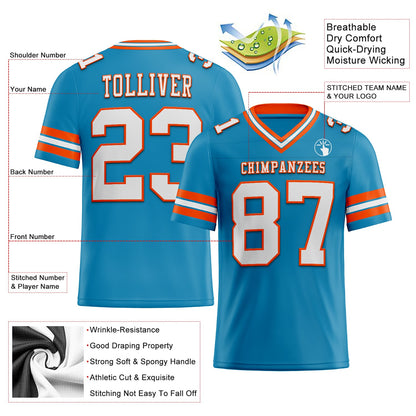 Custom Panther Blue White-Orange Mesh Authentic Football Jersey - Sky-Custom
