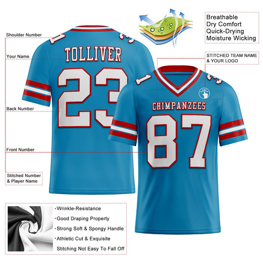 Custom Panther Blue White-Red Mesh Authentic Football Jersey - Sky-Custom
