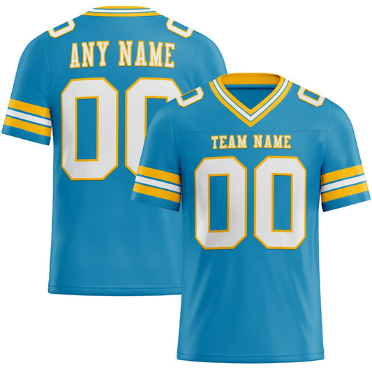 Custom Panther Blue White-Gold Mesh Authentic Football Jersey - Sky-Custom