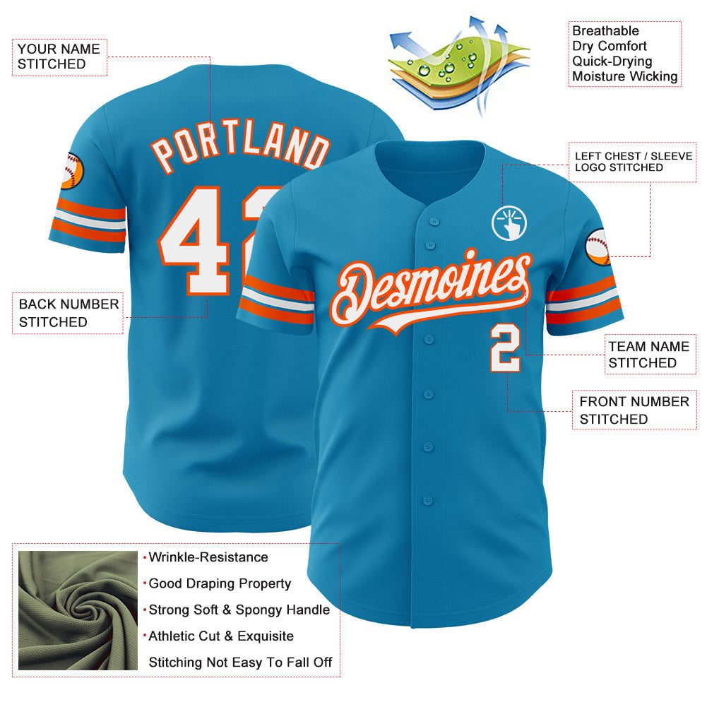Custom Panther Blue White-Orange Authentic Baseball Jersey - Sky-Custom
