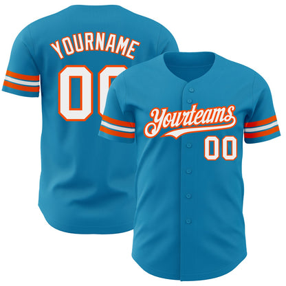 Custom Panther Blue White-Orange Authentic Baseball Jersey - Sky-Custom