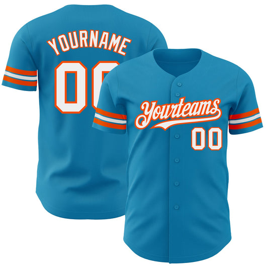 Custom Panther Blue White-Orange Authentic Baseball Jersey - Sky-Custom