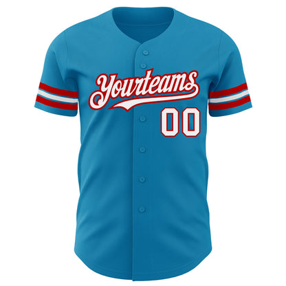 Custom Panther Blue White-Red Authentic Baseball Jersey - Sky-Custom