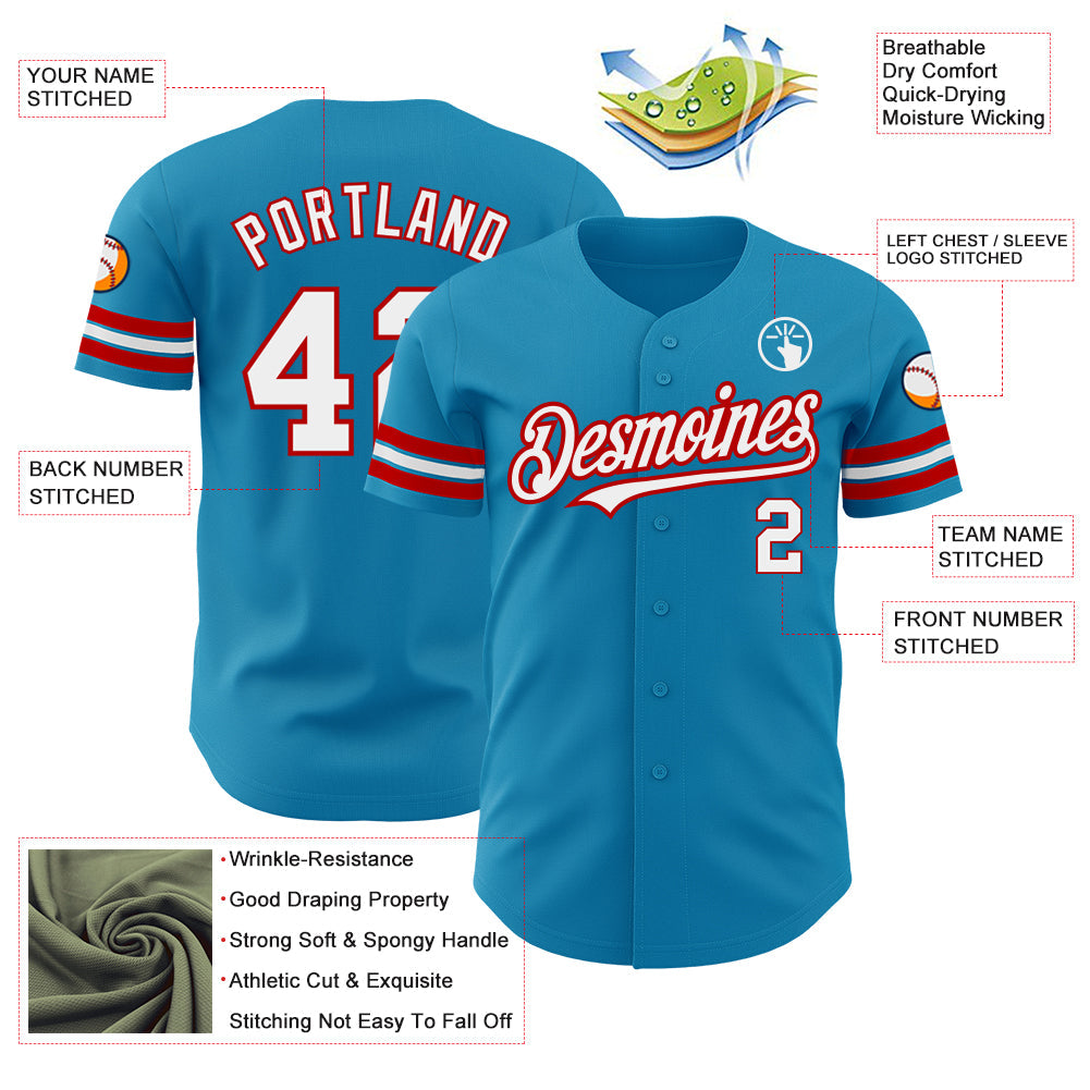 Custom Panther Blue White-Red Authentic Baseball Jersey - Sky-Custom
