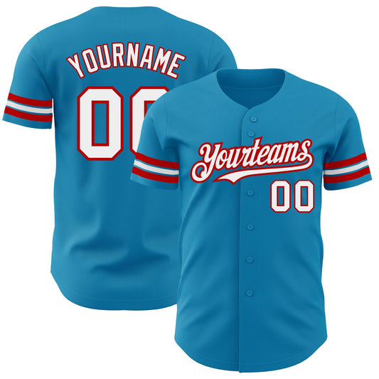 Custom Panther Blue White-Red Authentic Baseball Jersey - Sky-Custom