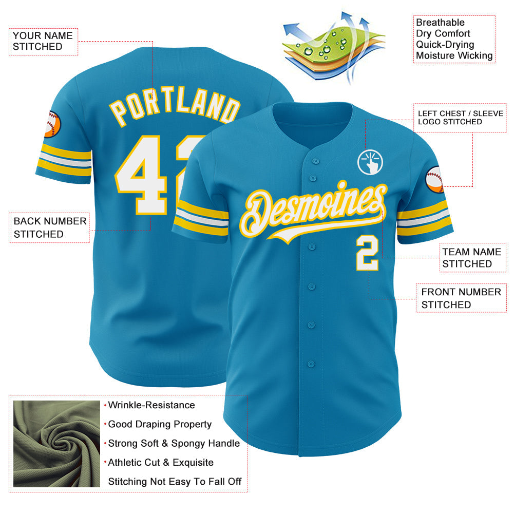 Custom Panther Blue White-Yellow Authentic Baseball Jersey - Sky-Custom