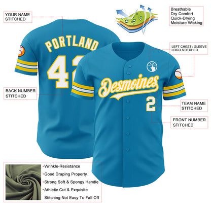 Custom Panther Blue White-Yellow Authentic Baseball Jersey - Sky-Custom