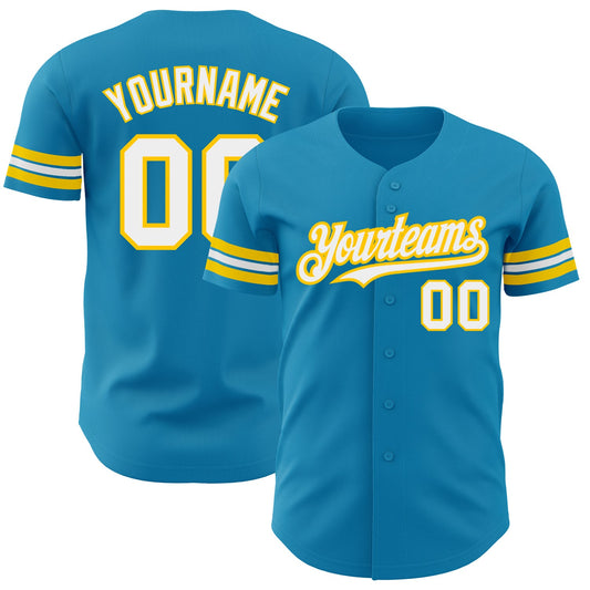 Custom Panther Blue White-Yellow Authentic Baseball Jersey - Sky-Custom