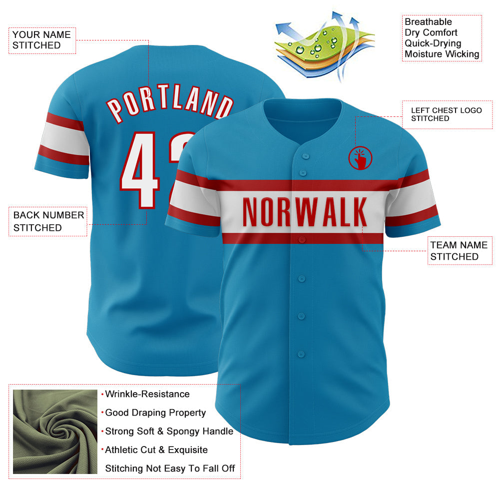Custom Panther Blue White-Red Authentic Baseball Jersey - Sky-Custom