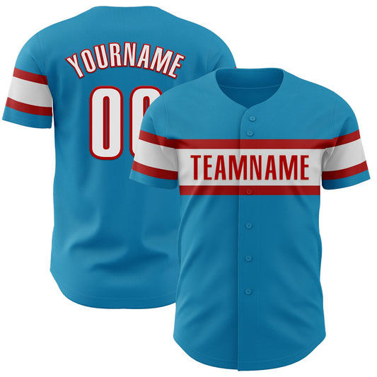 Custom Panther Blue White-Red Authentic Baseball Jersey - Sky-Custom