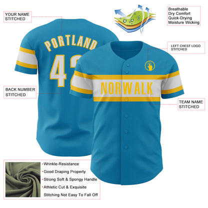Custom Panther Blue White-Yellow Authentic Baseball Jersey - Sky-Custom