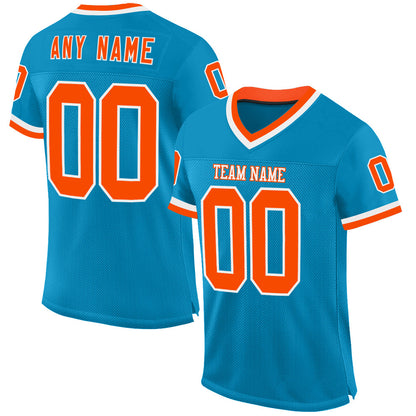 Custom Panther Blue Orange-White Mesh Authentic Throwback Football Jersey - Sky-Custom
