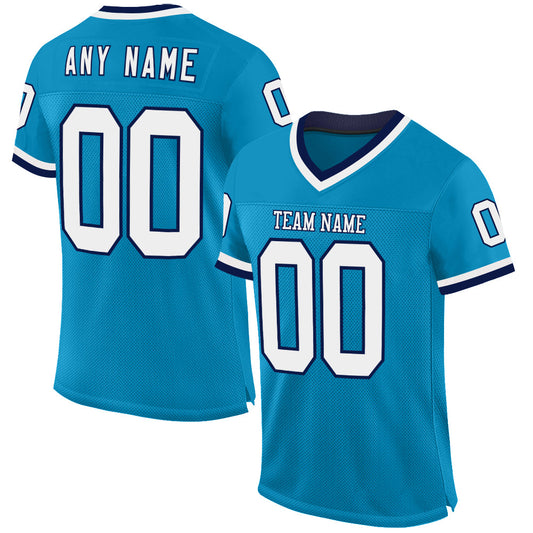Custom Panther Blue White=Navy Mesh Authentic Throwback Football Jersey - Sky-Custom
