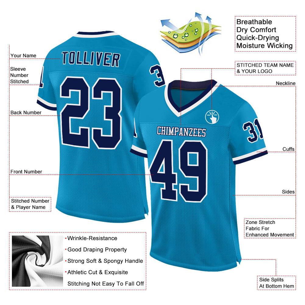 Custom Panther Blue Navy-White Mesh Authentic Throwback Football Jersey - Sky-Custom