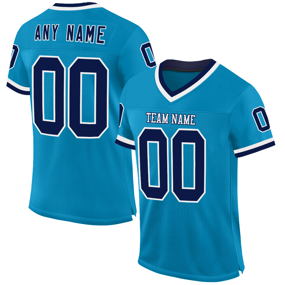 Custom Panther Blue Navy-White Mesh Authentic Throwback Football Jersey - Sky-Custom