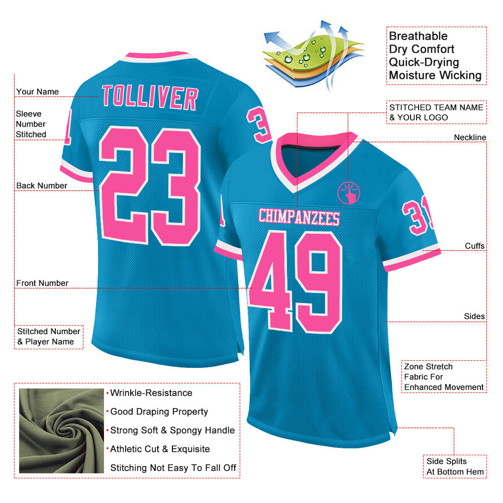 Custom Panther Blue Pink-White Mesh Authentic Throwback Football Jersey - Sky-Custom