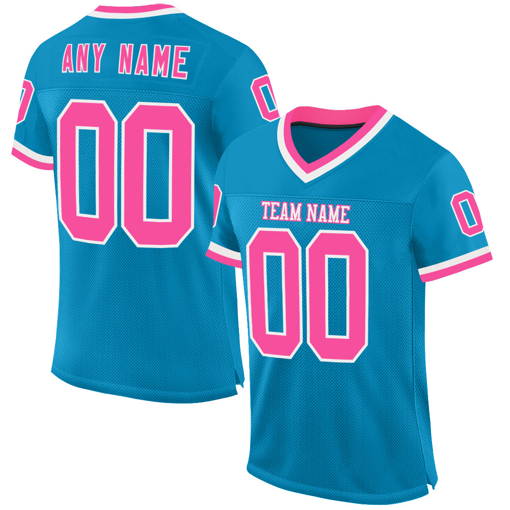 Custom Panther Blue Pink-White Mesh Authentic Throwback Football Jersey - Sky-Custom