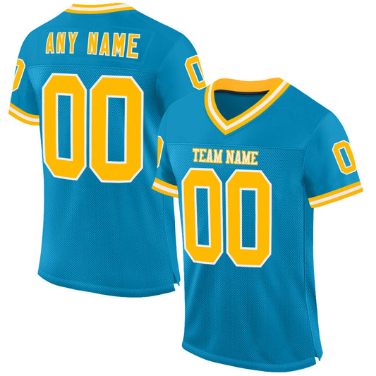 Custom Panther Blue Gold-White Mesh Authentic Throwback Football Jersey - Sky-Custom