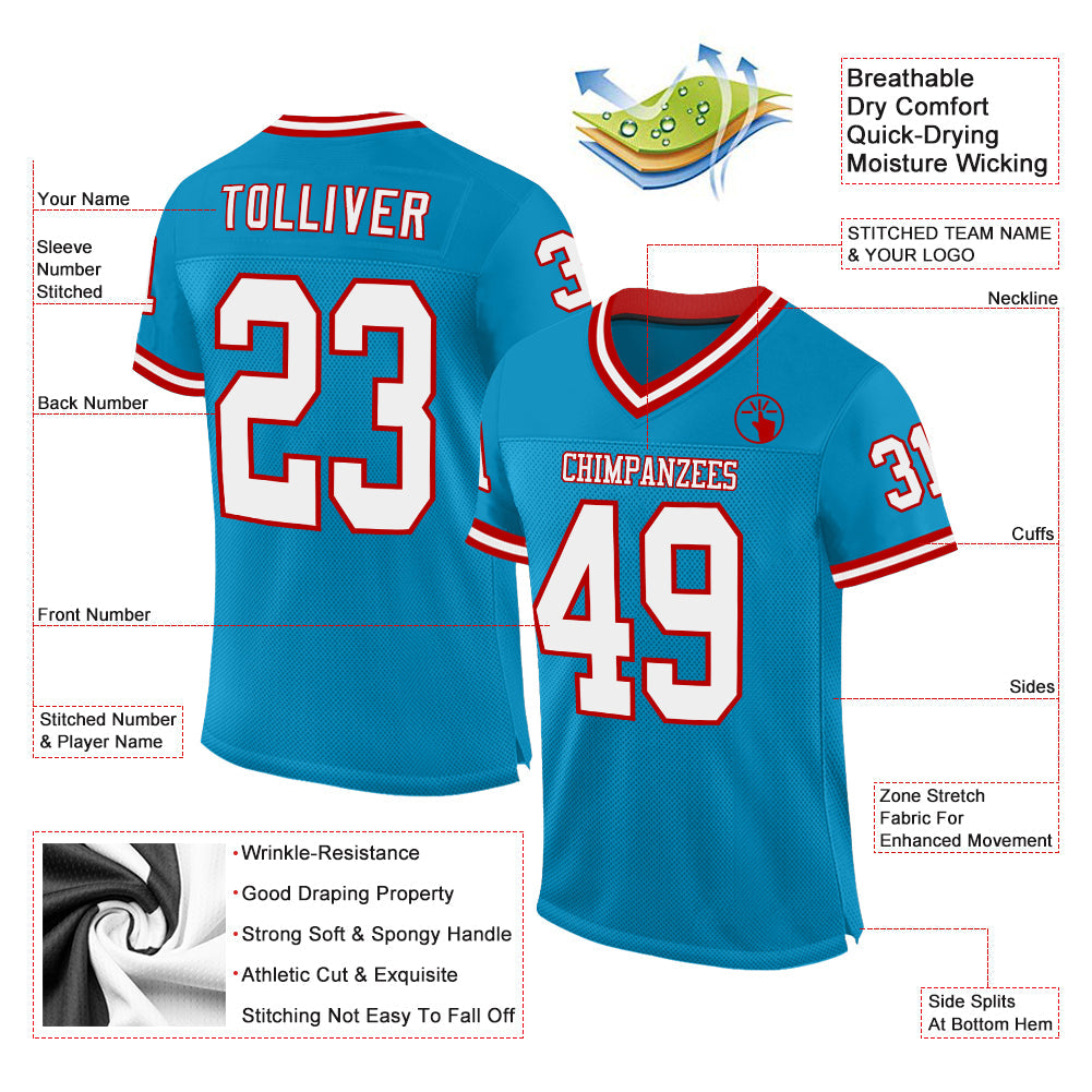 Custom Panther Blue White-Red Mesh Authentic Throwback Football Jersey - Sky-Custom