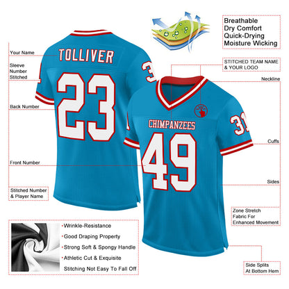 Custom Panther Blue White-Red Mesh Authentic Throwback Football Jersey - Sky-Custom