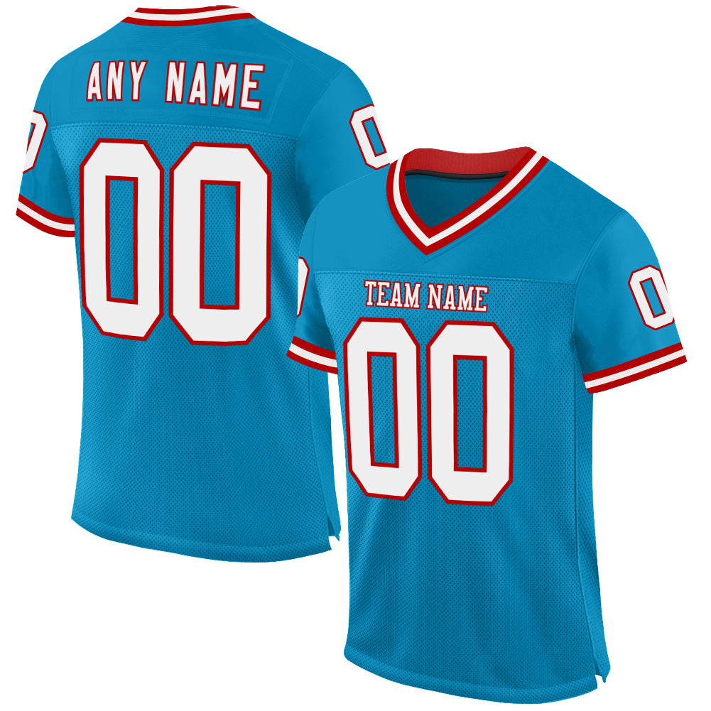 Custom Panther Blue White-Red Mesh Authentic Throwback Football Jersey - Sky-Custom