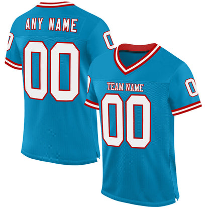 Custom Panther Blue White-Red Mesh Authentic Throwback Football Jersey - Sky-Custom