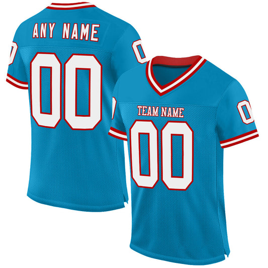 Custom Panther Blue White-Red Mesh Authentic Throwback Football Jersey - Sky-Custom