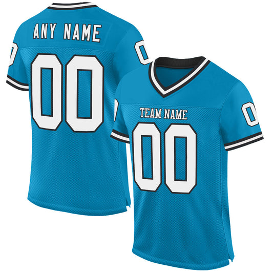 Custom Panther Blue White-Black Mesh Authentic Throwback Football Jersey - Sky-Custom