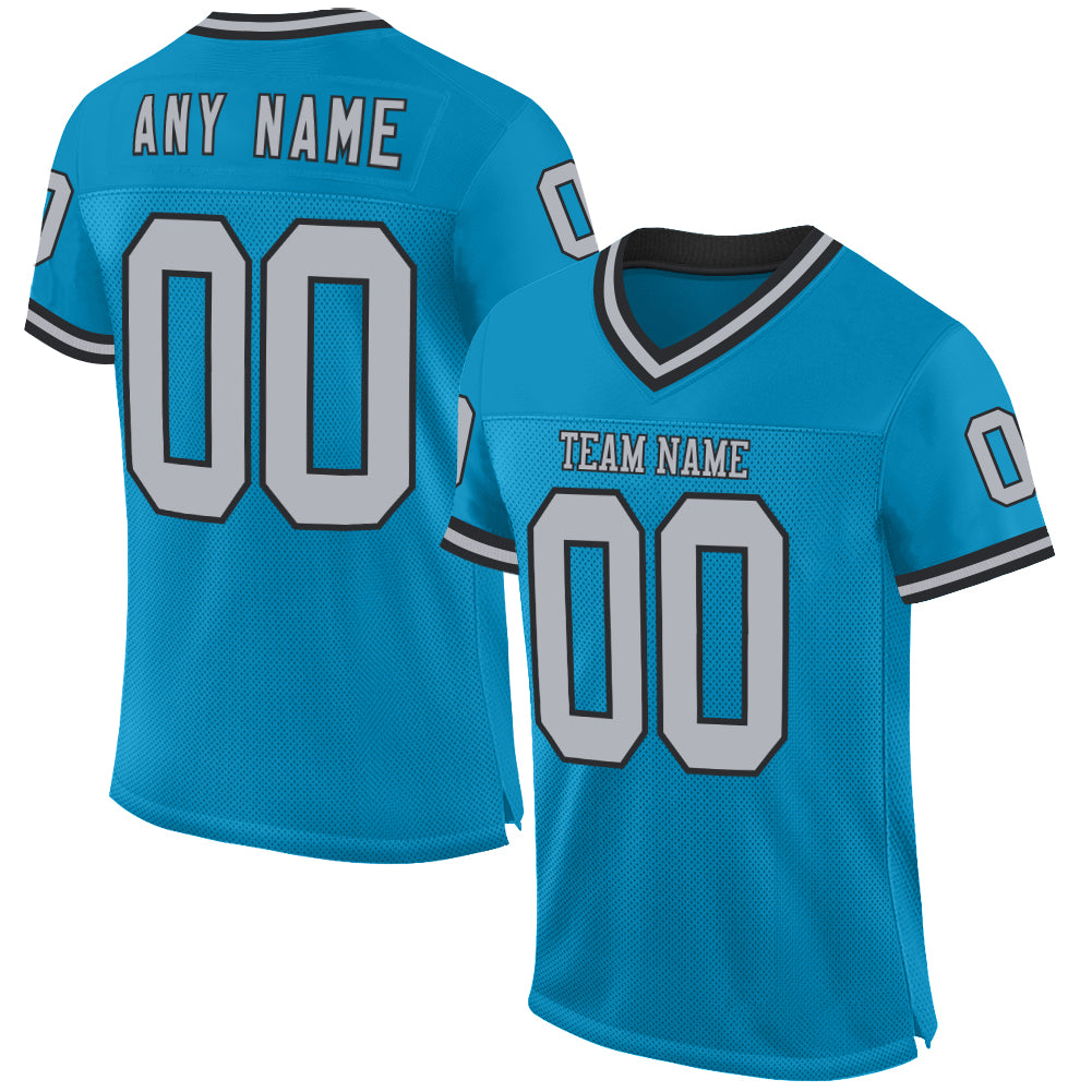 Custom Panther Blue Gray-Black Mesh Authentic Throwback Football Jersey - Sky-Custom