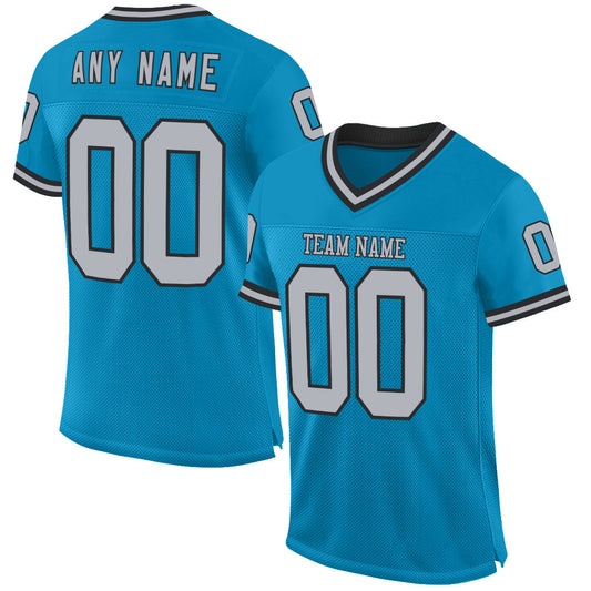 Custom Panther Blue Gray-Black Mesh Authentic Throwback Football Jersey - Sky-Custom
