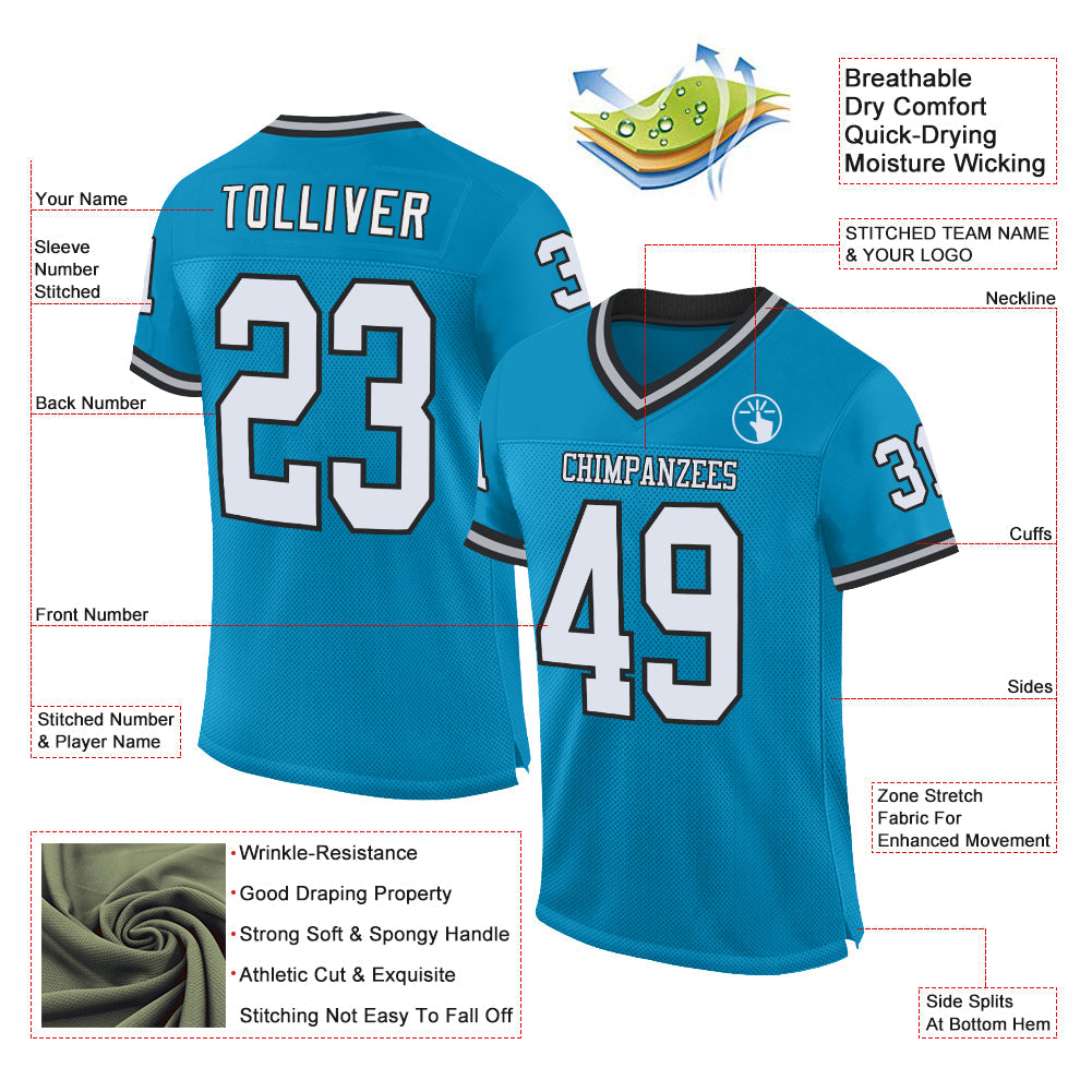 Custom Panther Blue White-Black Mesh Authentic Throwback Football Jersey - Sky-Custom