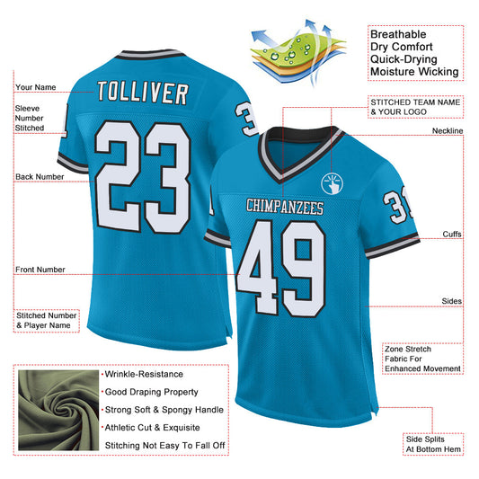 Custom Panther Blue White-Black Mesh Authentic Throwback Football Jersey - Sky-Custom
